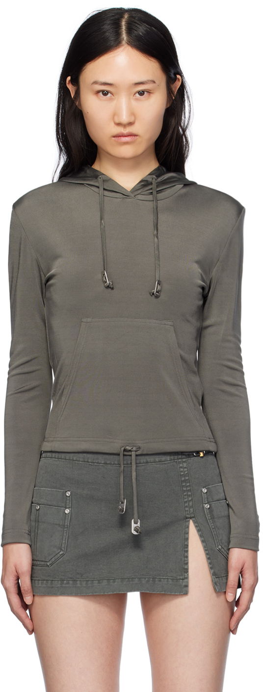 Суитчър Dion Lee Lustrous Shrunken Hoodie Сиво | C3164PS24, 0
