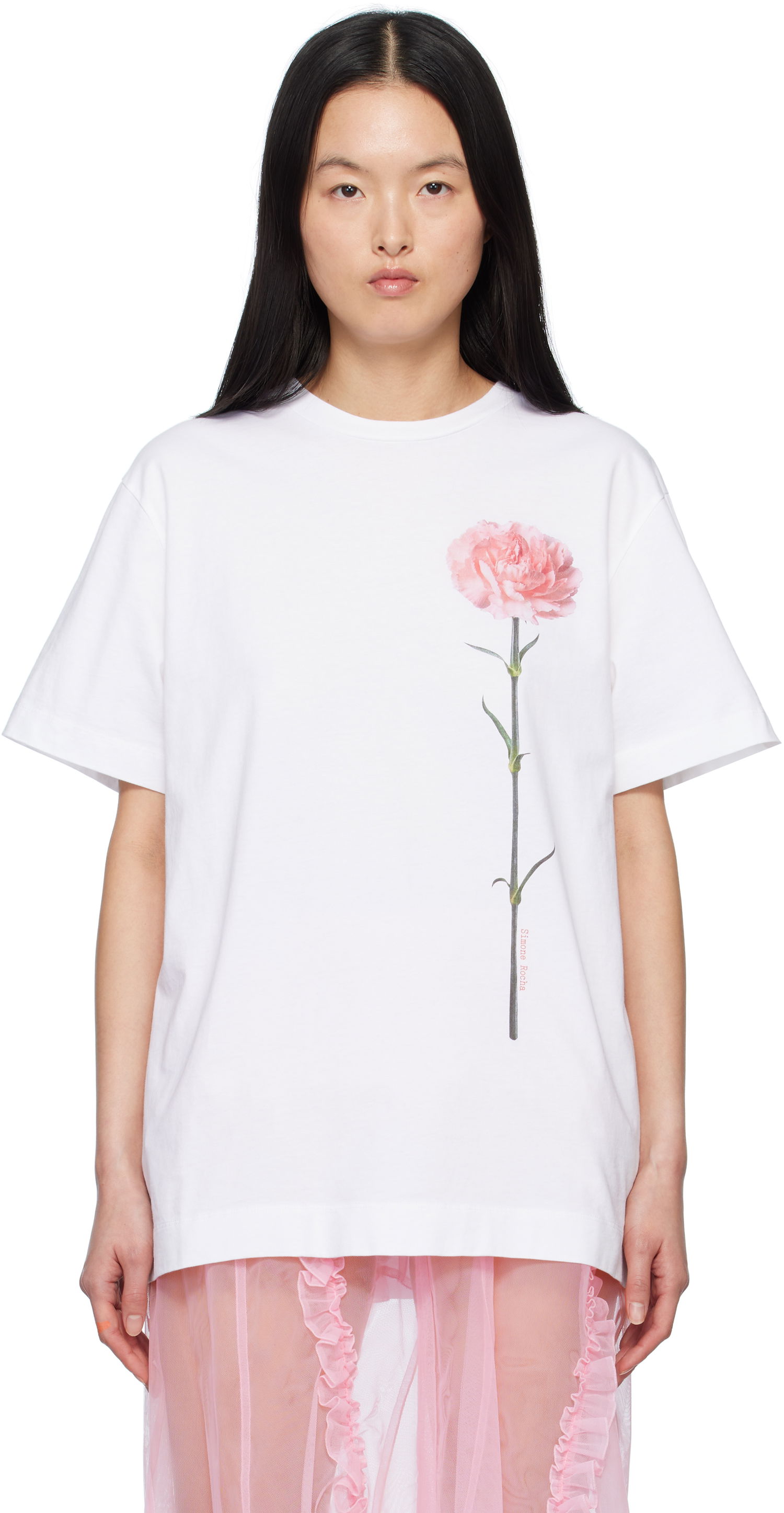 Тениска Simone Rocha Simone Rocha Carnation Print T-Shirt Бяло | 5195P32A-W 0569, 0