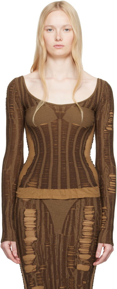 Pокля Diesel Diesel M-Calai Distressed Ribbed Knit Top Кафяво | A19218 0BJBI, 0