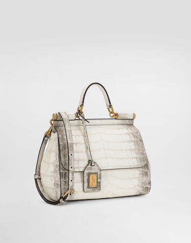 Дамска чанта Dolce & Gabbana Dolce & Gabbana Sicily Large Crocodile Leather Handbag Бяло | BB6002B2EM180001, 1