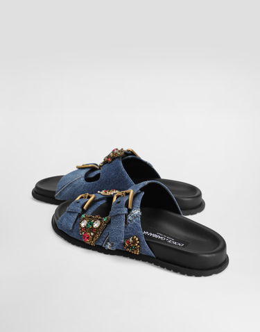 Аксесоари Dolce & Gabbana Dolce & Gabbana Embroidered Denim Slides Синьо | CQ0664AN6248C609, 3