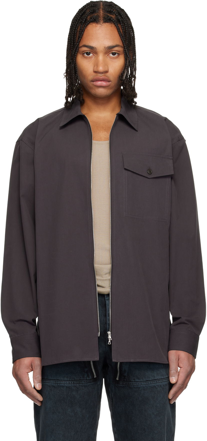 Риза Dries Van Noten Dries Van Noten Cotton Zipped Shirt Сиво | 252-020773-2218