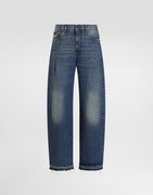 Dolce & Gabbana Washed Wide Leg Cotton Denim Jeans with Frayed Hem