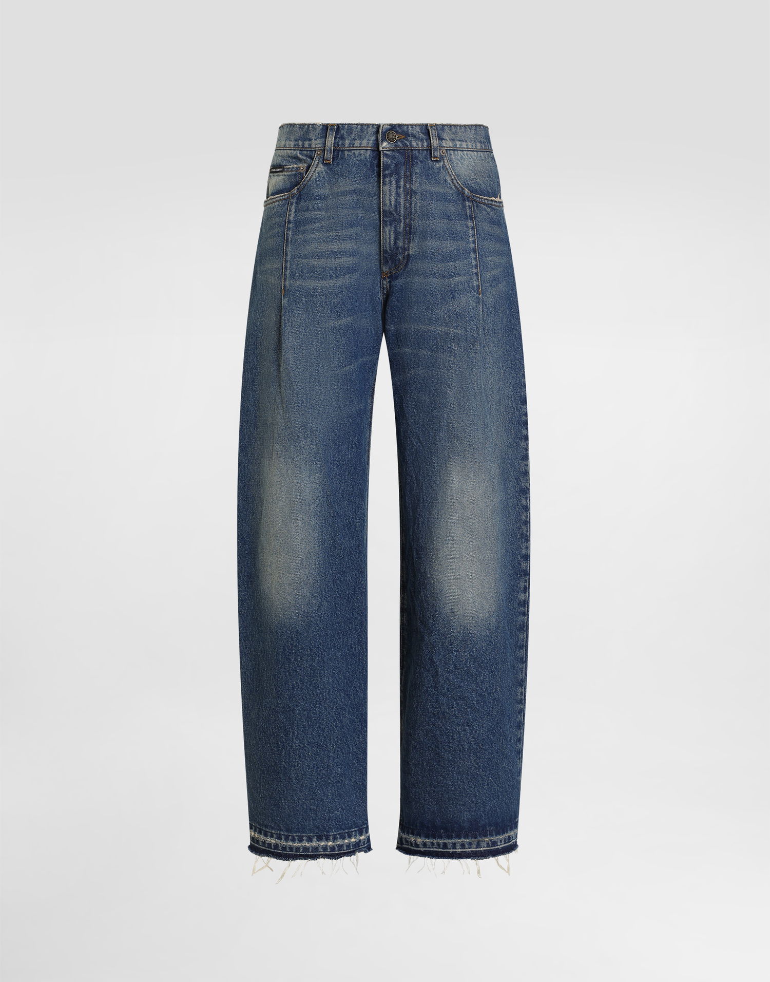 Дънки Dolce & Gabbana Dolce & Gabbana Washed Wide Leg Cotton Denim Jeans with Frayed Hem Синьо | GP16UDG8NZ2S9001_1, 0