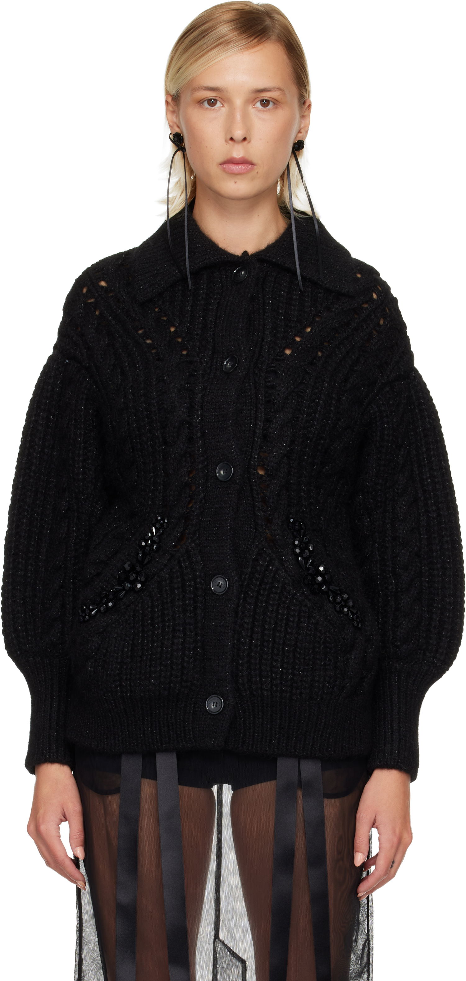 Пуловер Simone Rocha Simone Rocha Sculpted Chunky Knit Cardigan Черно | MZMK1B 0665, 0