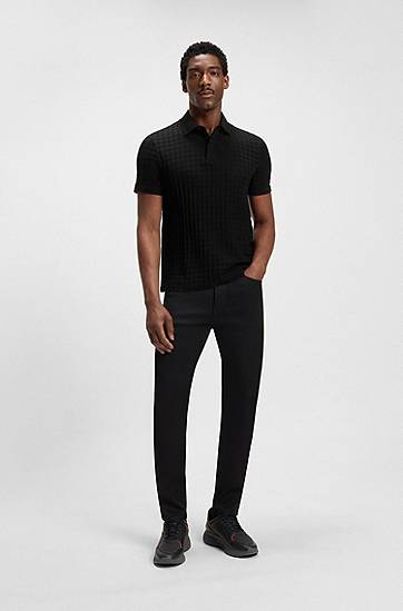 Поло тениска BOSS Porsche x BOSS Houndstooth-Jacquard Mercerized Cotton Polo Shirt Черно | 50543666, 1