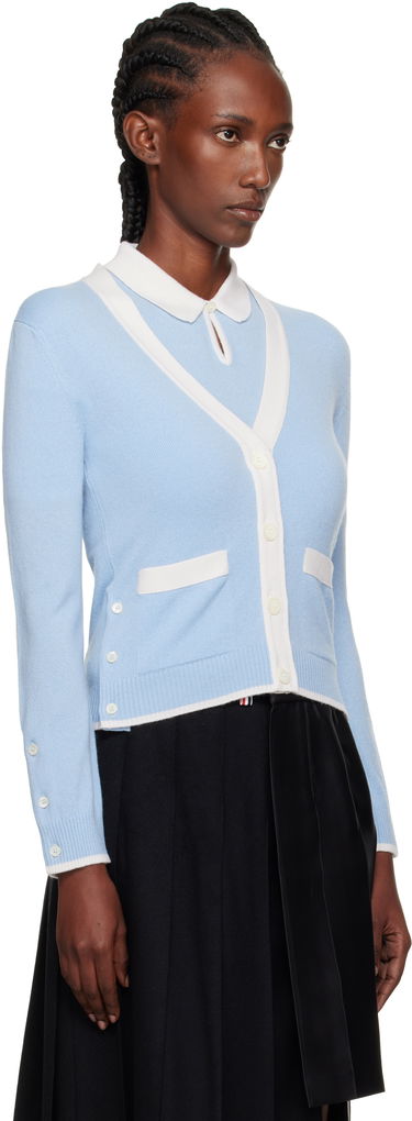 Пуловер Thom Browne Thom Browne Jersey Stitch Cashmere V-Neck Cardigan Синьо | FKC581A-Y2001, 1