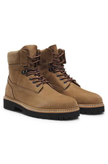 Nubuck-Leather Half Boots with Padded Collar