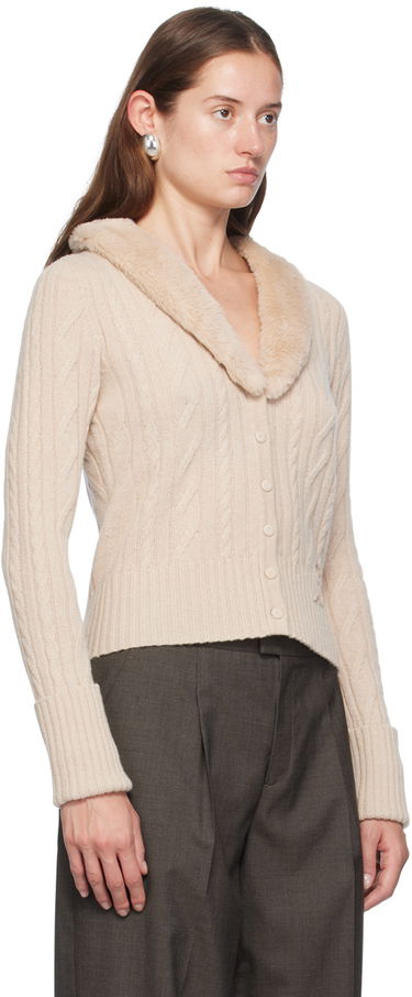 Пуловер Blumarine Faux Fur Collar Cable Knit Cardigan Бежово | A422M500A, 1