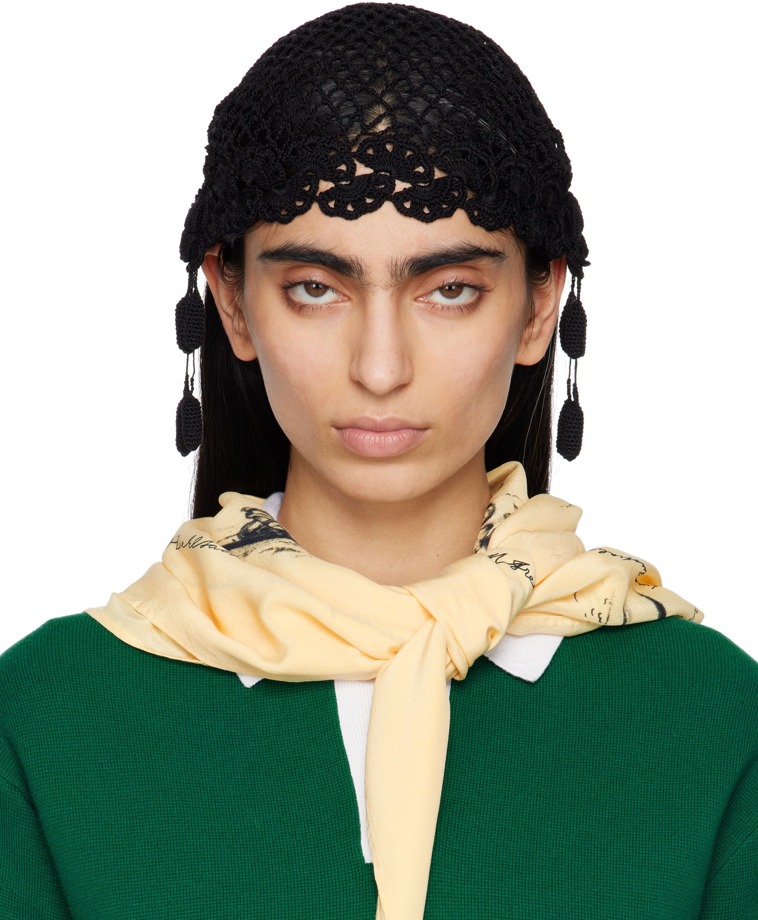 Шапка Bode Bode Blossom Crochet Beanie with Tassels Черно | MRS25KA022, 0