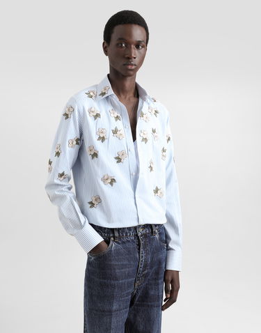 Риза Dolce & Gabbana Dolce & Gabbana Silk and Cotton Striped Shirt with Floral Appliqués Синьо | G5MZ0ZFBTAKS8051, 3