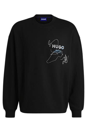 Пуловер BOSS HUGO Sweatshirt With Seasonal Artwork Черно | 50534210, 0