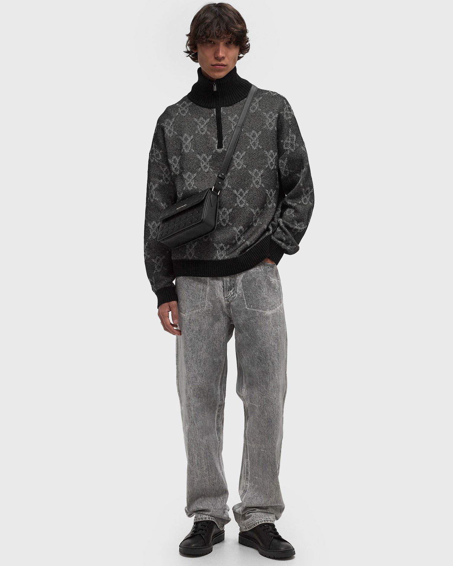 Пуловер DAILY PAPER Black Knit Half-Zip Sweater Черно | 2421032, 1
