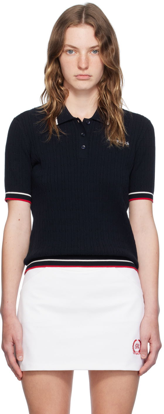 Поло тениска Sporty & Rich Embroidered Logo Knit Polo Shirt Черно | TO030S406SN