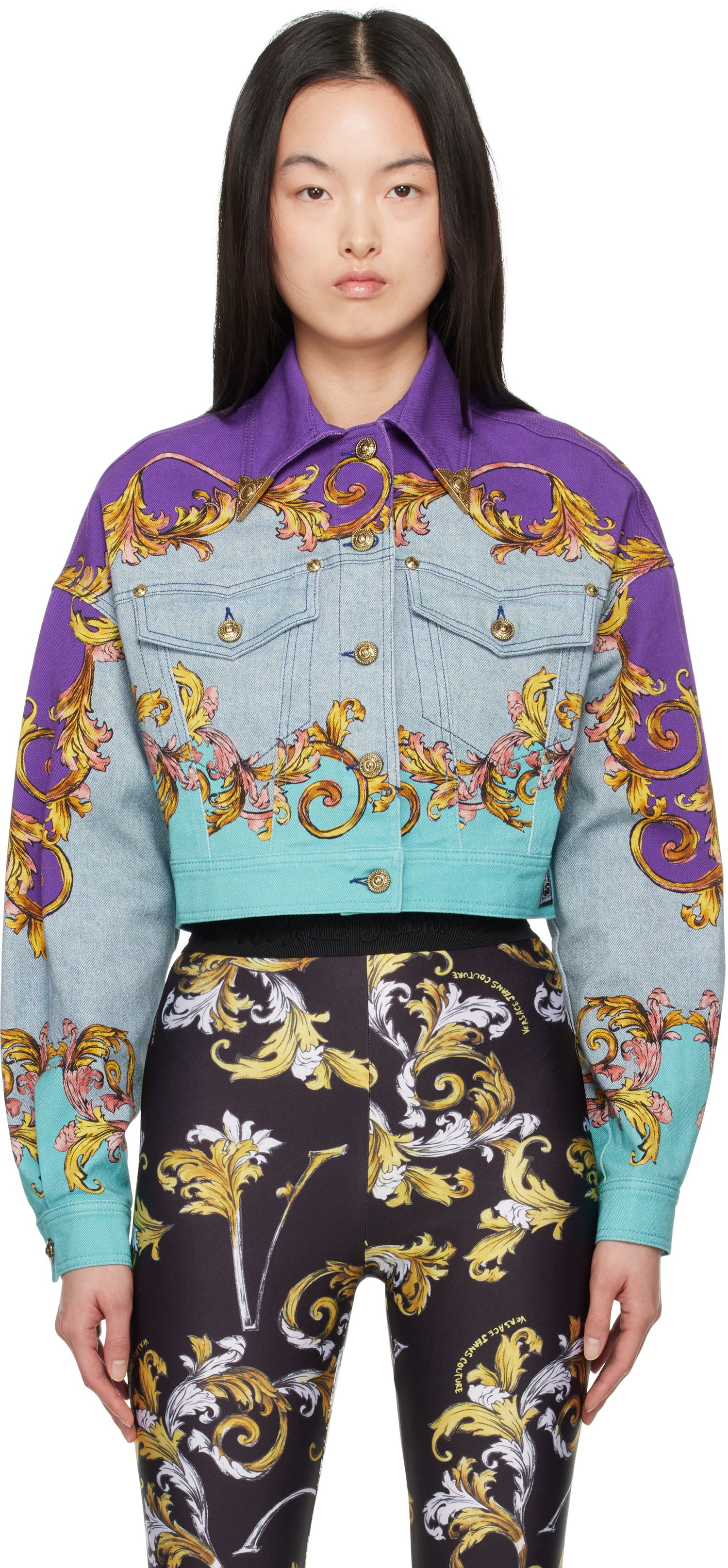 Яке Versace Versace Jeans Couture Outline Barocco Cropped Denim Jacket Многоцветен | E78HAS4P0_EES139L54, 0