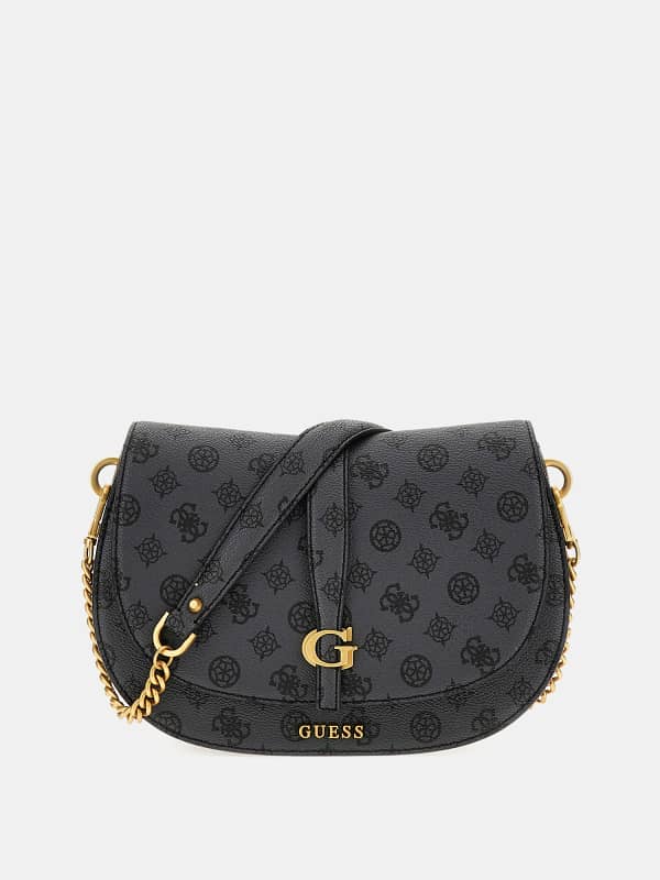 Дамска чанта GUESS Kuba 4G Peony Logo Crossbody Черно | HWPA9329200