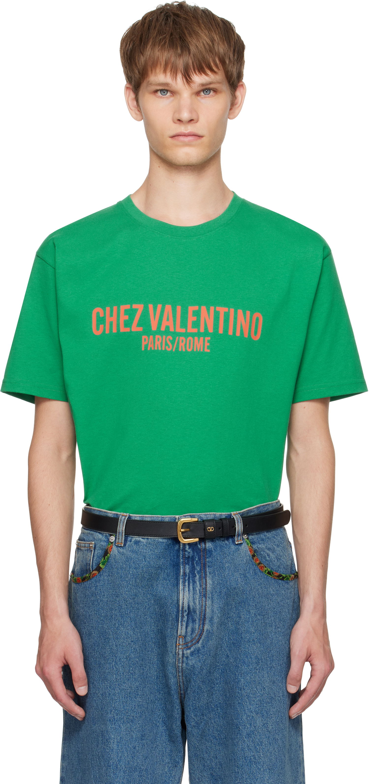 Тениска Valentino Valentino 'Chez Valentino' Print T-Shirt Зелено | 7V3MG16PAPG, 0