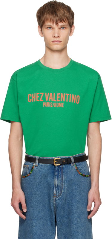Тениска Valentino Valentino 'Chez Valentino' Print T-Shirt Зелено | 7V3MG16PAPG, 0