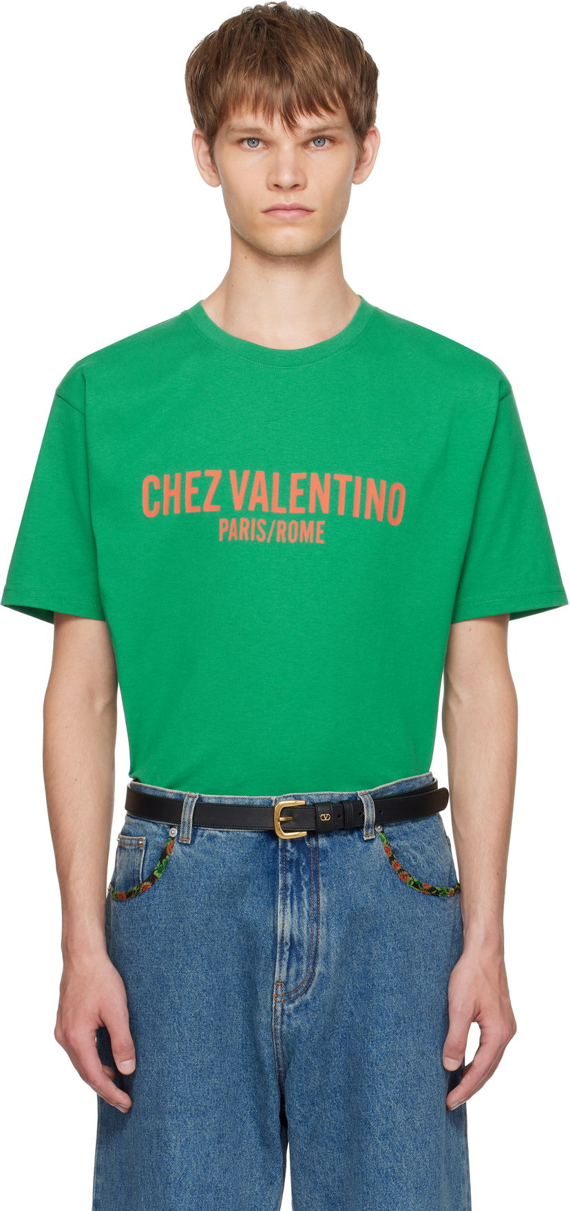 Тениска Valentino Valentino 'Chez Valentino' Print T-Shirt Зелено | 7V3MG16PAPG