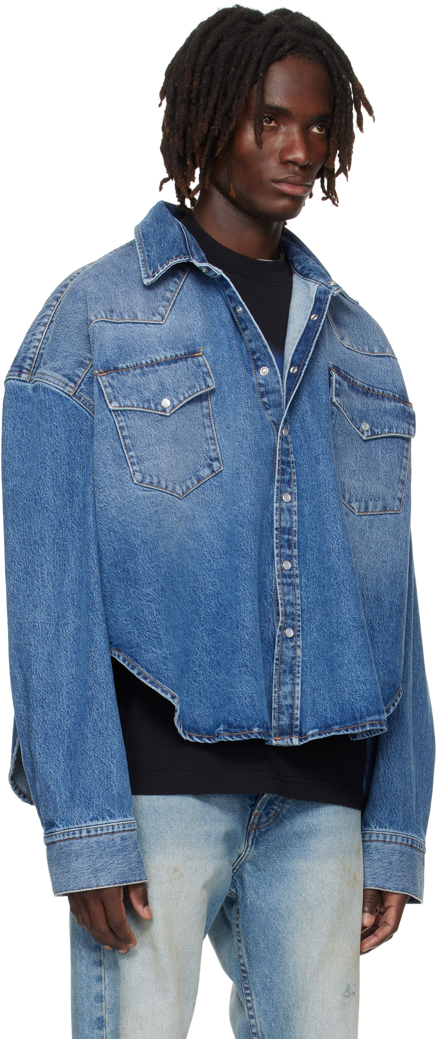 Риза VETEMENTS Vetements Boxy Cropped Denim Shirt Синьо | UH76DS525MB2, 1