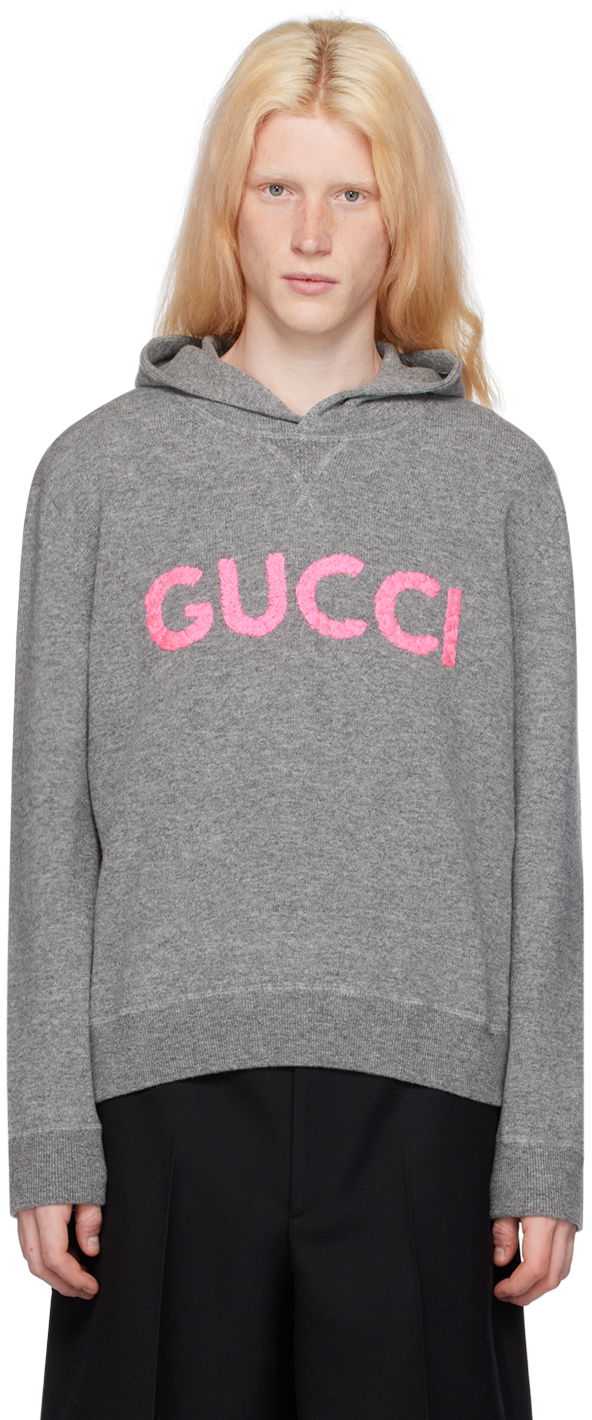 Суитчър Gucci Embroidered Hoodie Сиво | 770169 XKDRU