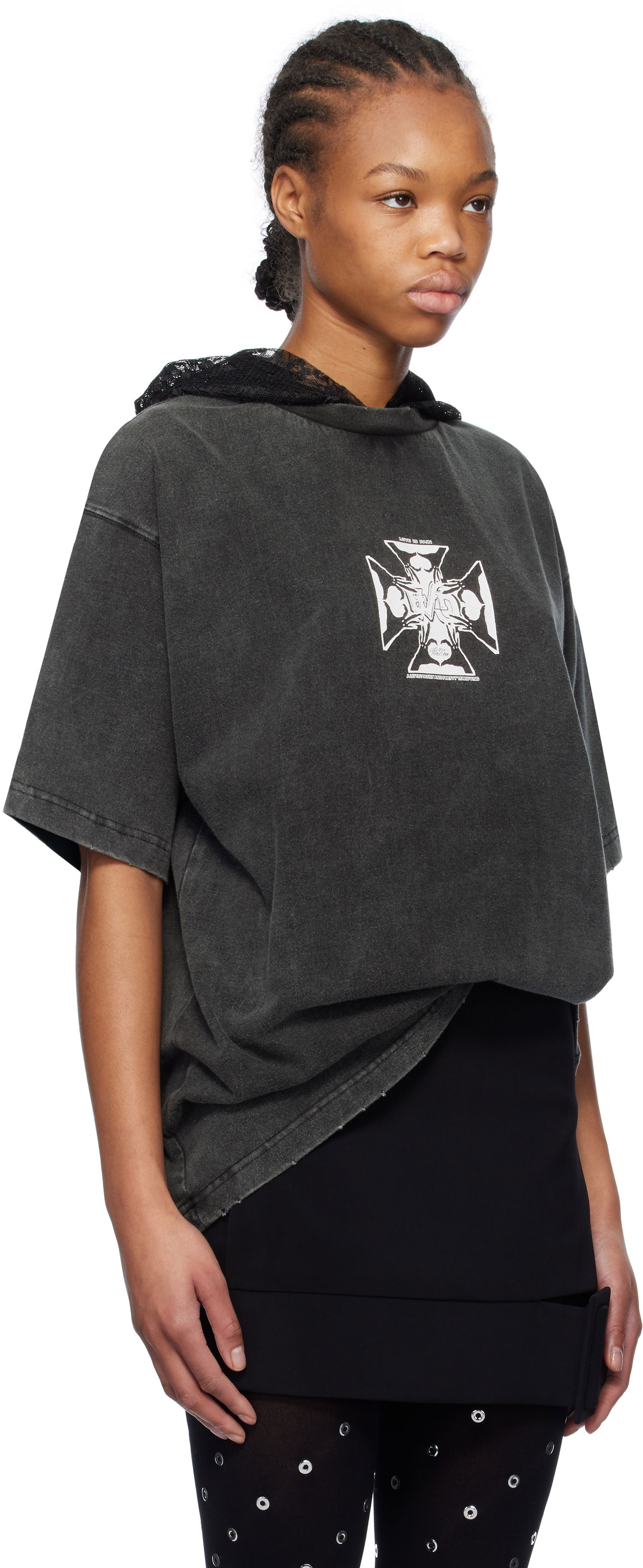 Тениска We11done We11done Heart Cross Graphic Hooded T-Shirt Сиво | WD-TH0-25-842-U-BK, 1