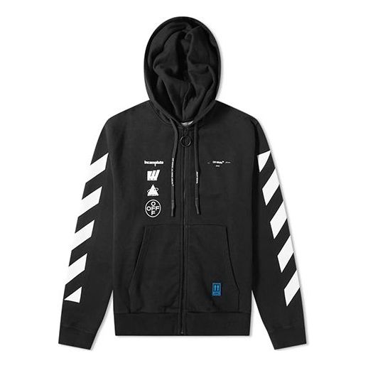 Суитчър Off-White Off-White Printing Zip-Up Hoodie Черно | OMBE001E19E300051088, 0