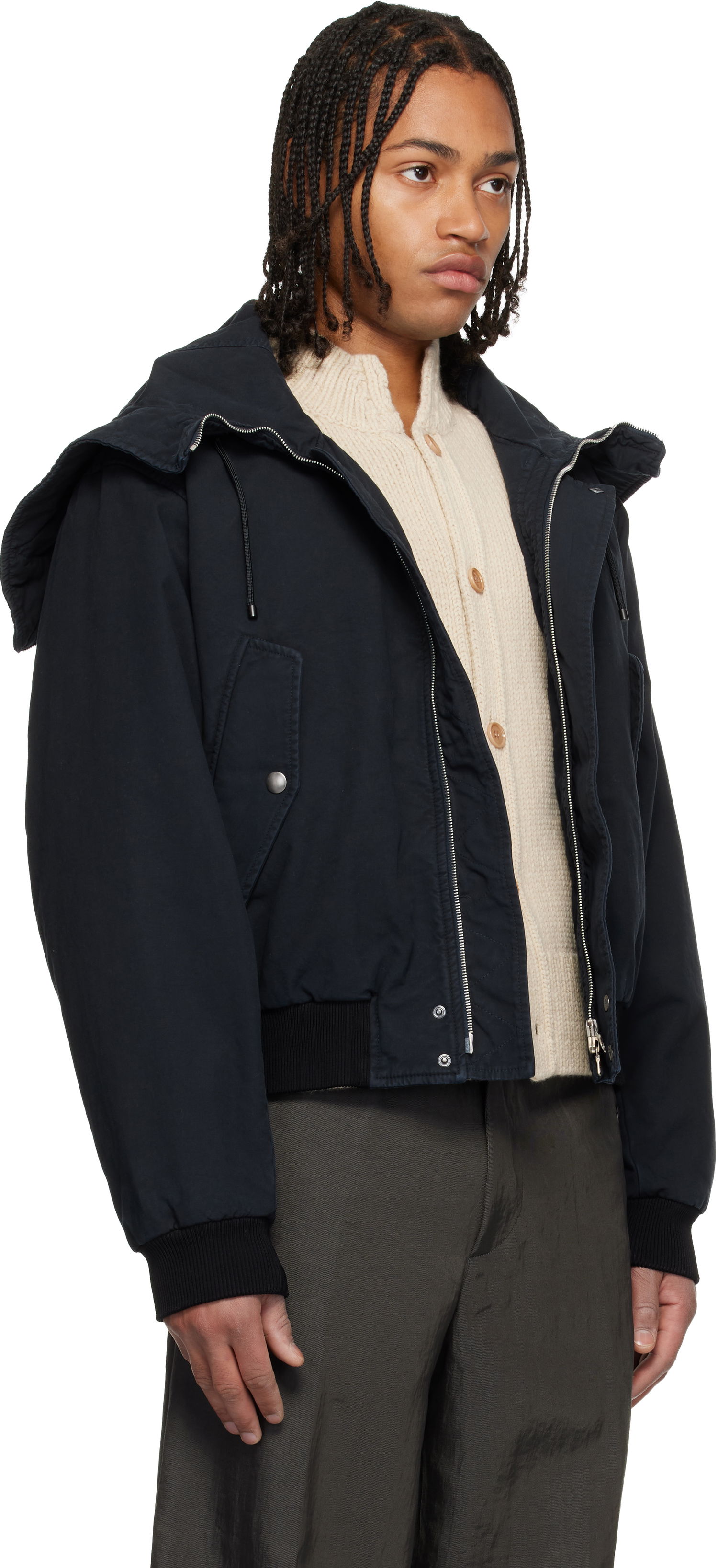 Яке бомбър Dries Van Noten Overdyed Hooded Bomber Jacket Тъмно синьо | 252-020585-2101, 1