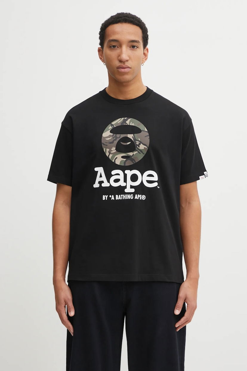 Тениска AAPE by A Bathing Ape Basic Ape Head Camo Logo T-Shirt Черно | AAPTEM1640XXO