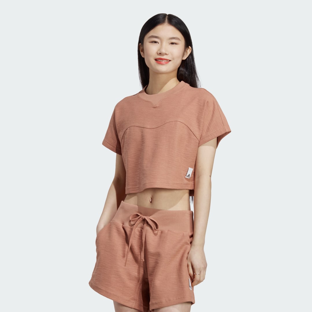 Съкратен топ adidas Performance Cropped Terry Lounge Top Кафяво | HZ1605, 0