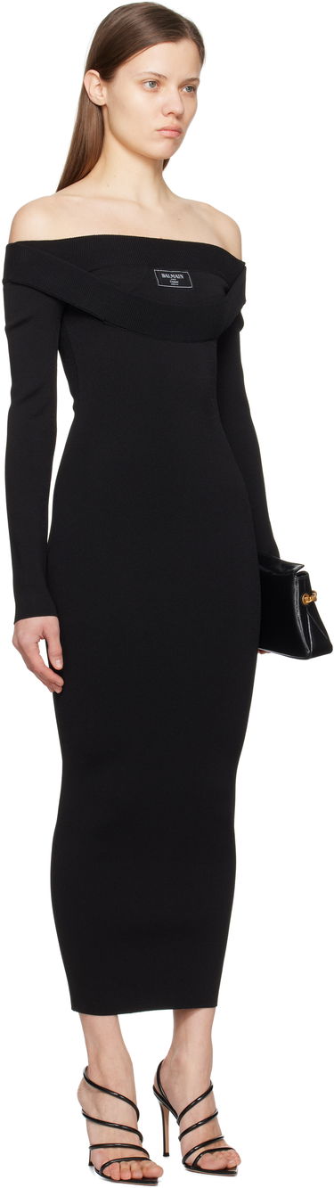 Pокля Balmain Balmain Plain Knit Off-The-Shoulder Maxi Dress Черно | EF1RL109KH82, 1