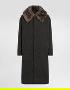 Wool Chevron Coat with Fur Collar
