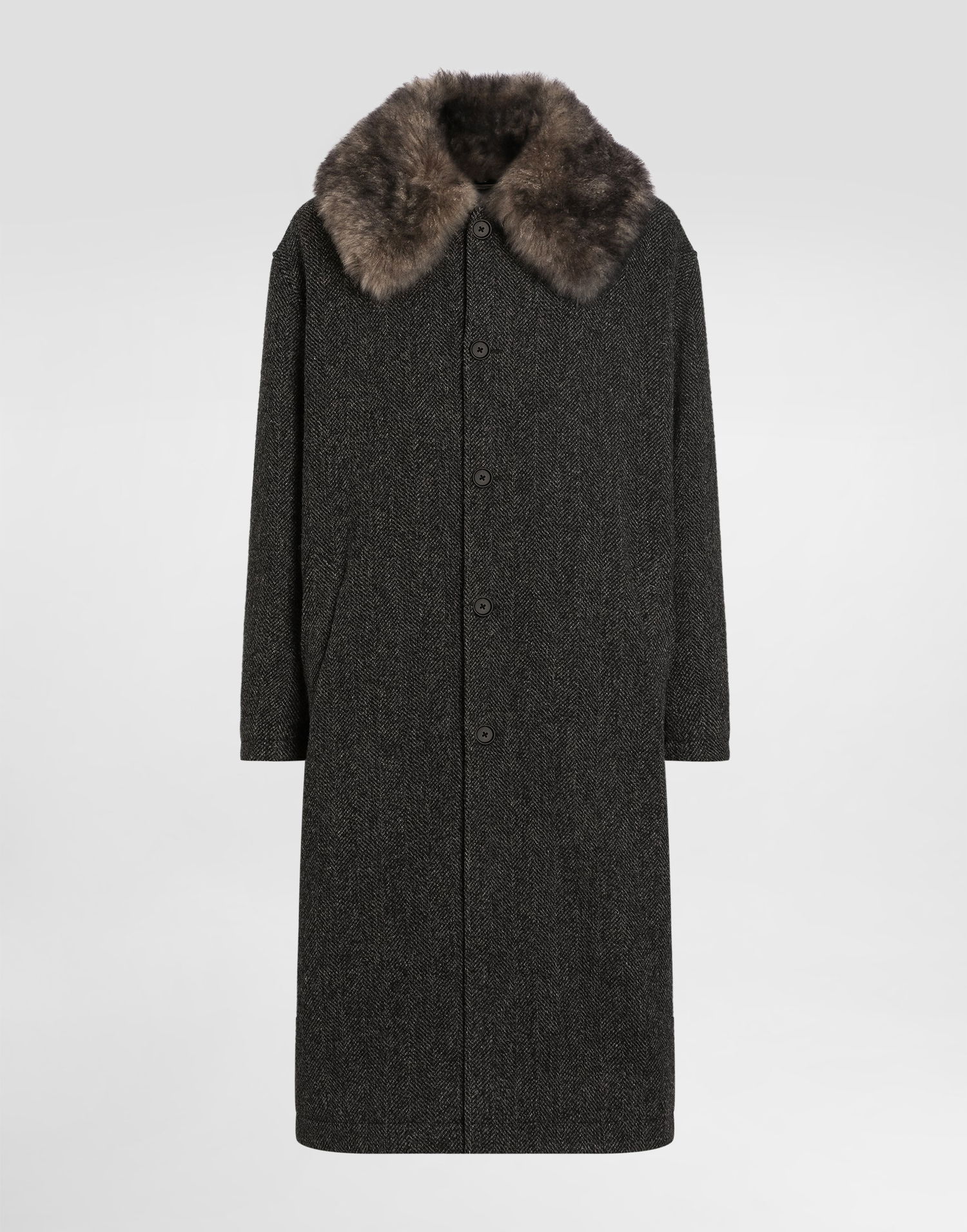 Палта Dolce & Gabbana Wool Chevron Coat with Fur Collar Сиво | G047VZFC2E6S8030, 0