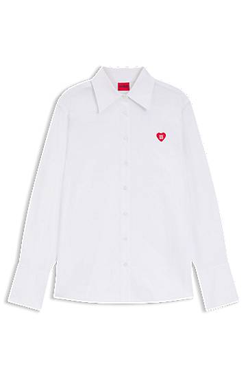 Риза BOSS Relaxed-fit Oxford Cotton Blouse with Heart Logo Бяло | 50556398, 0