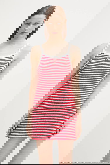 Pокля Sporty & Rich Sporty & Rich Serif Logo Striped Terry Tank Dress Червено | TO083602300ST67, 0