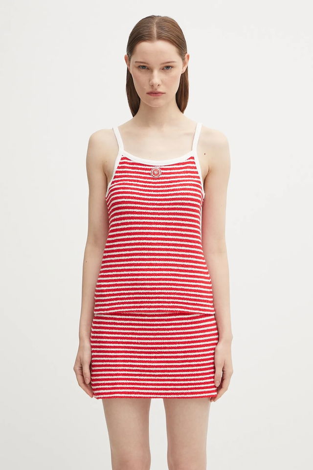 Sporty & Rich Serif Logo Striped Terry Tank Dress