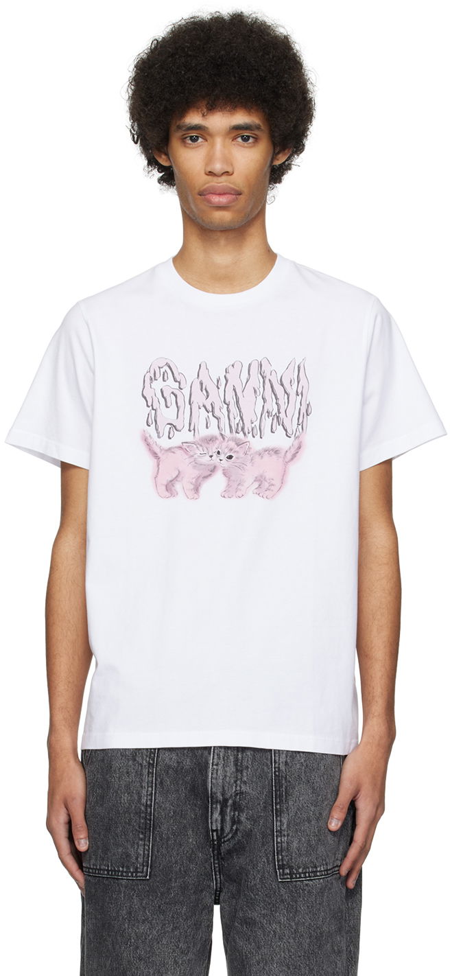 Тениска GANNI GANNI Cats T-Shirt Бяло | T3862_151