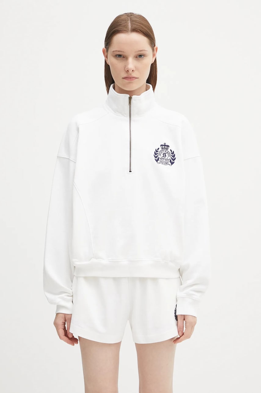 Суитчър Sporty & Rich Sporty & Rich H&W Crest Embroidered Quarter Zip Sweatshirt Бяло | ST073620241WH01, 0