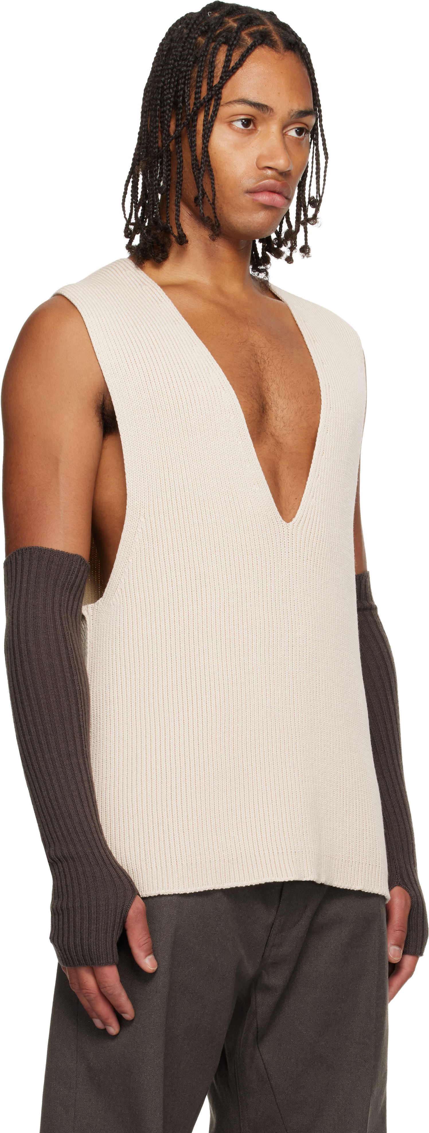 Потник Rick Owens Concordians V-Neck Rib Knit Tank Vest Бежово | RR02E1683 KWVH, 1