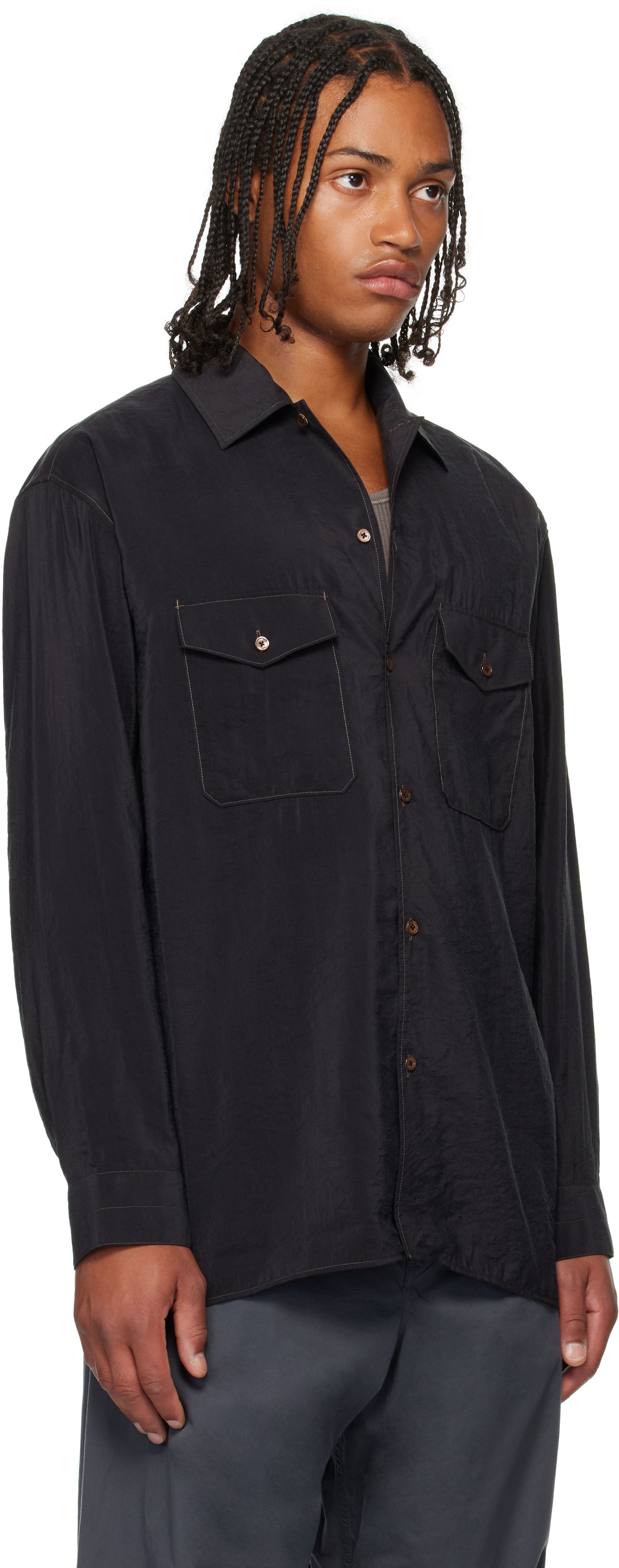 Риза LEMAIRE Lemaire Convertible Collar Shirt Черно | SH1202 LF1308, 1
