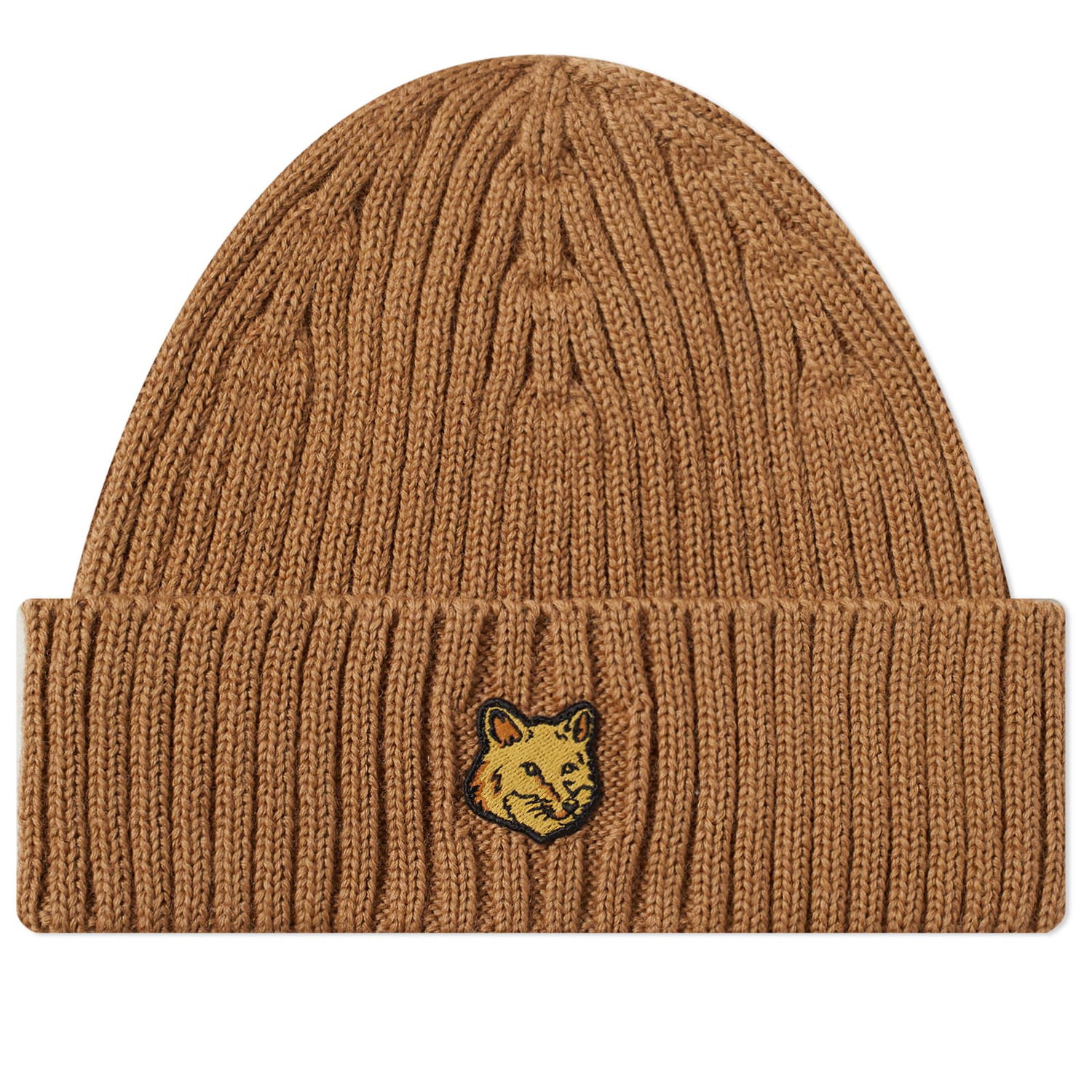 Шапка MAISON KITSUNÉ Fox Head Patch Ribbed Beanie Бежово | LM06111KT1022-P236, 0