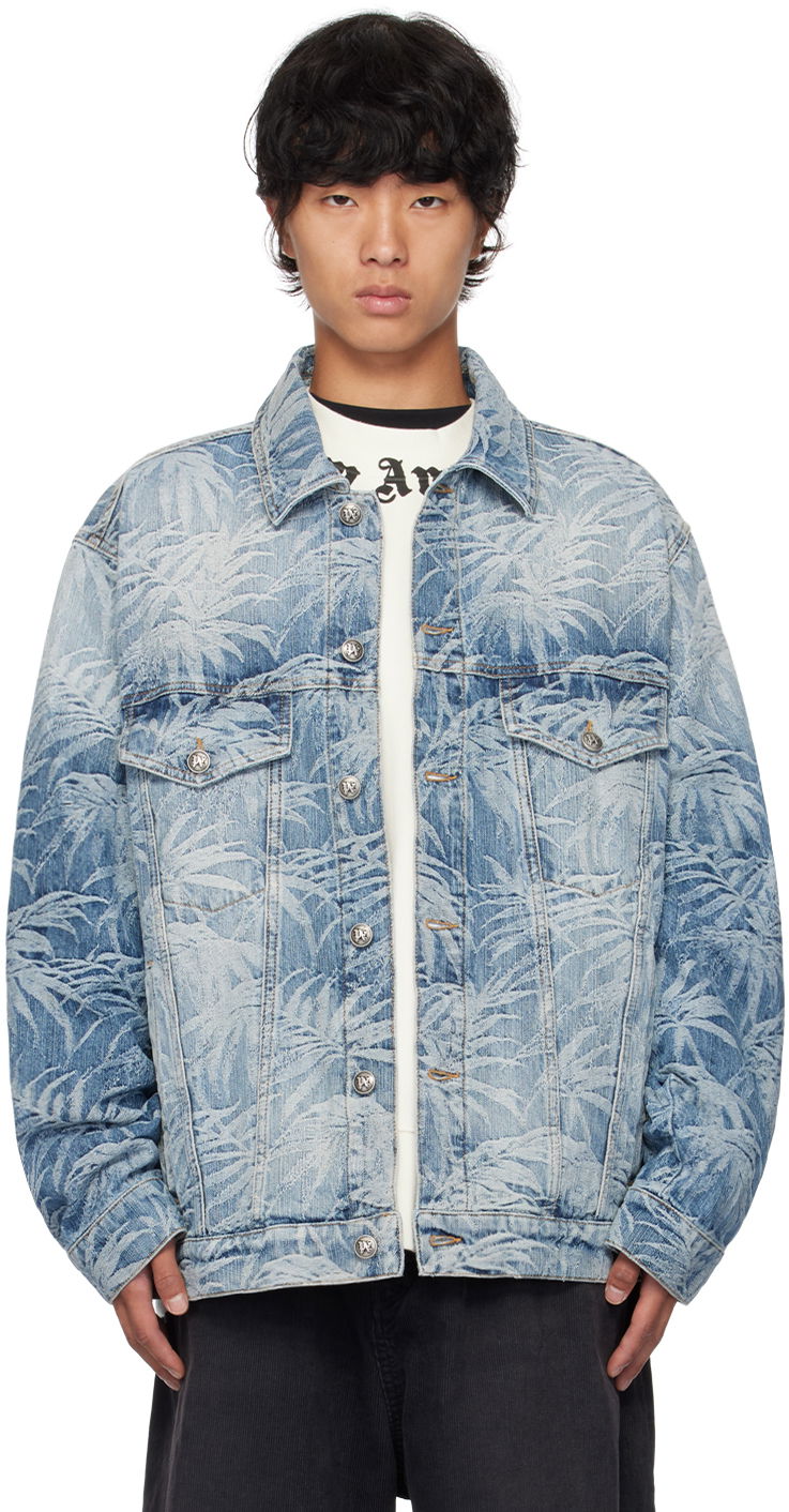 Яке Palm Angels Blue Palms Wash Denim Jacket Синьо | PMYE053F24DEN0024903