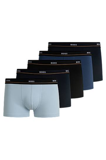 Боксерки BOSS BOSS Stretch-Cotton Trunks, Five-Pack with Logo Waistbands Синьо | 50531660