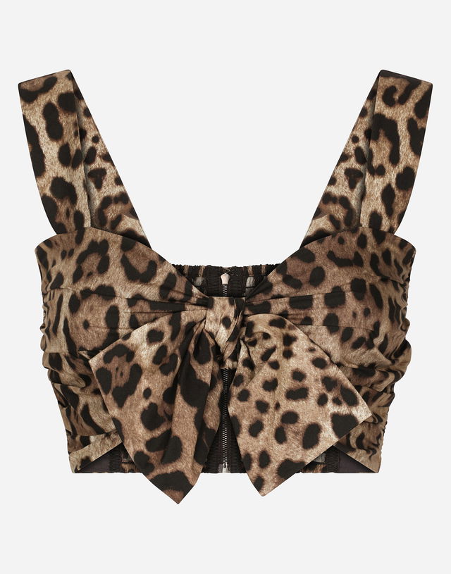 Dolce & Gabbana Bow Detail Leopard Print Poplin Top