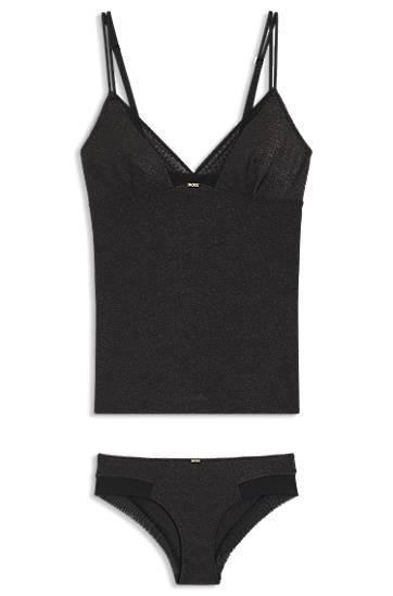 Sparkle Knit Two-piece Camisole and Brief Set with Mesh Panels