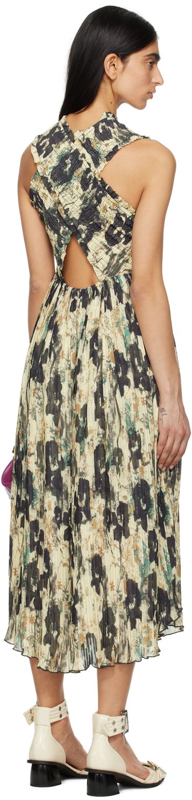 Pокля GANNI GANNI Printed Smocked Pleated Midi Dress Бежово | W0209, 2